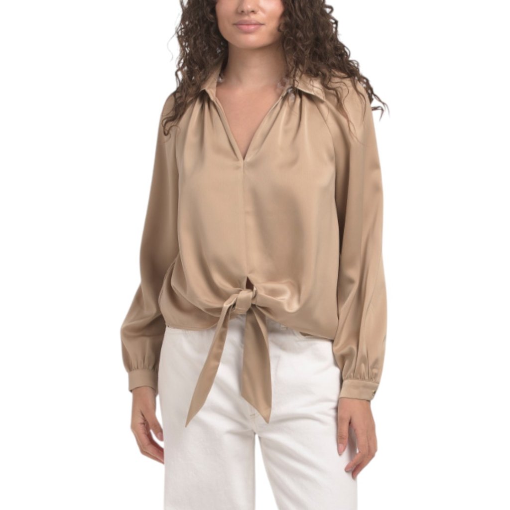 Anne Klein Long Puff Sleeve Tie Front Blouse